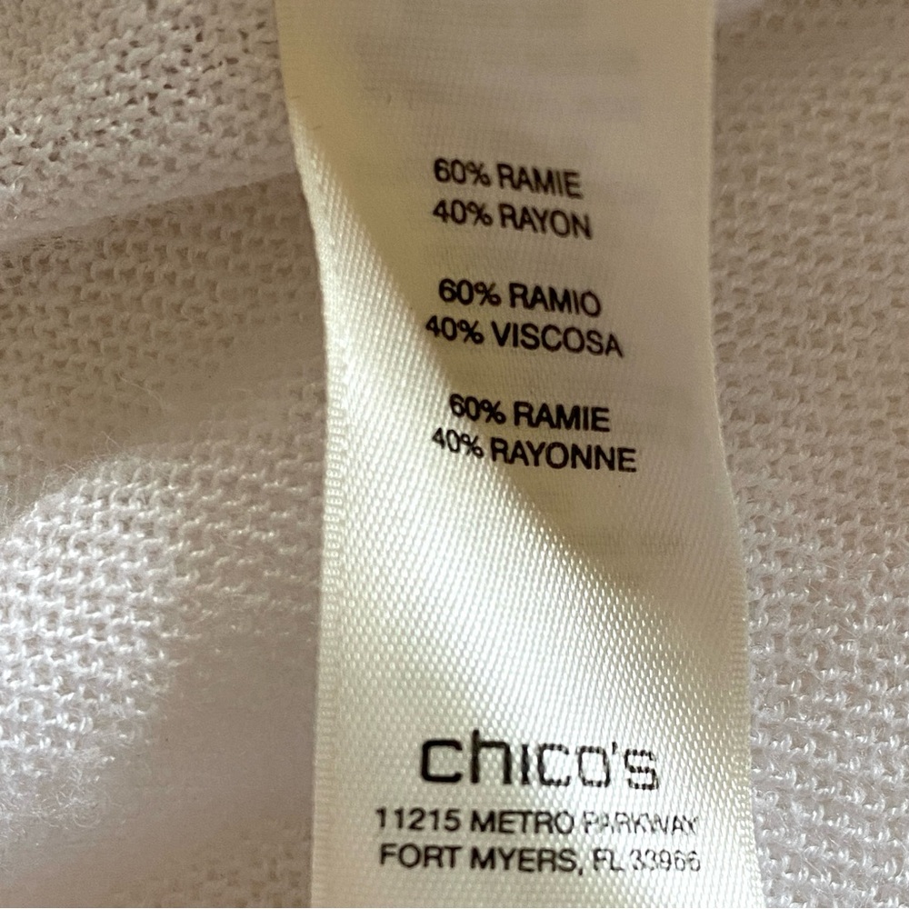 Chico’s White Knit Open Cardigan Shrug Roll Tab Long Sleeves Lightweight Sz 2/L - Picture 6 of 8